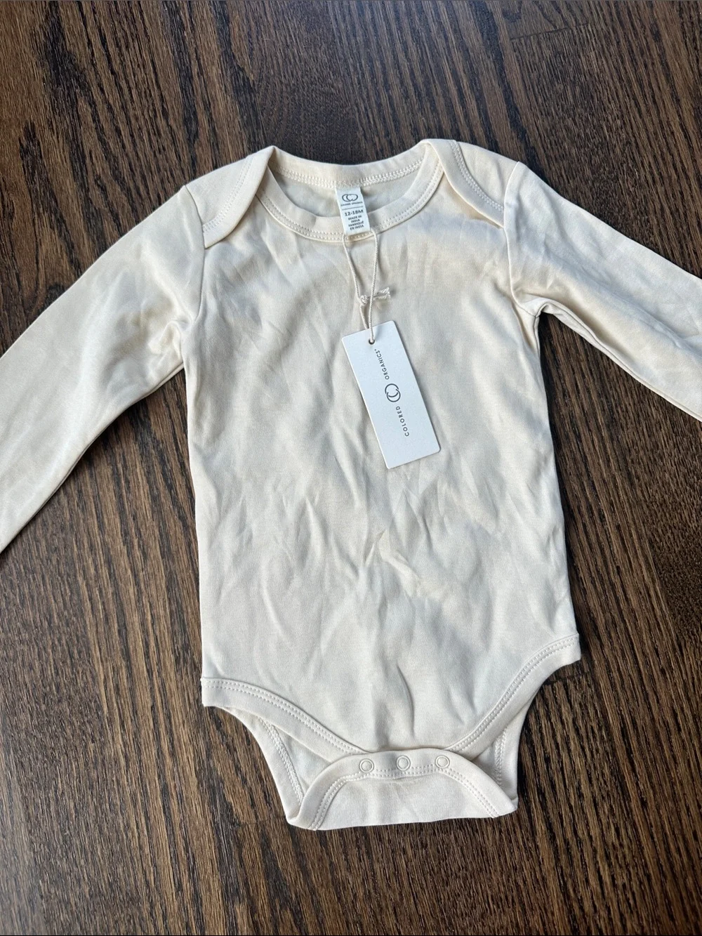 Colored Organics Cotton Long-Sleeve One-Piece Bodysuit - Cream - NWT 12-18 M